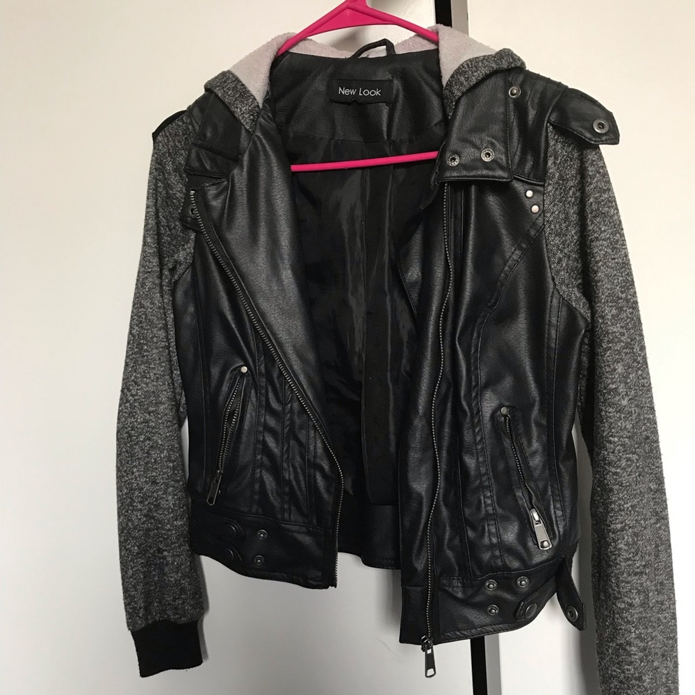 Half leather half sweatshirt jacket